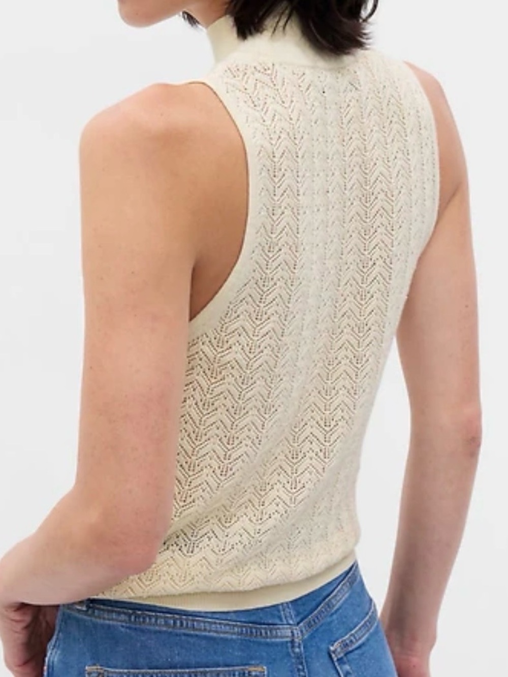 NWOT GAP Pointelle Fitted Rib-Knit Mock-Neck Sleeveless Sweater Tank Medium